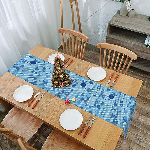 Chemin de table de salle à manger rustique bleu à pois pour Noël