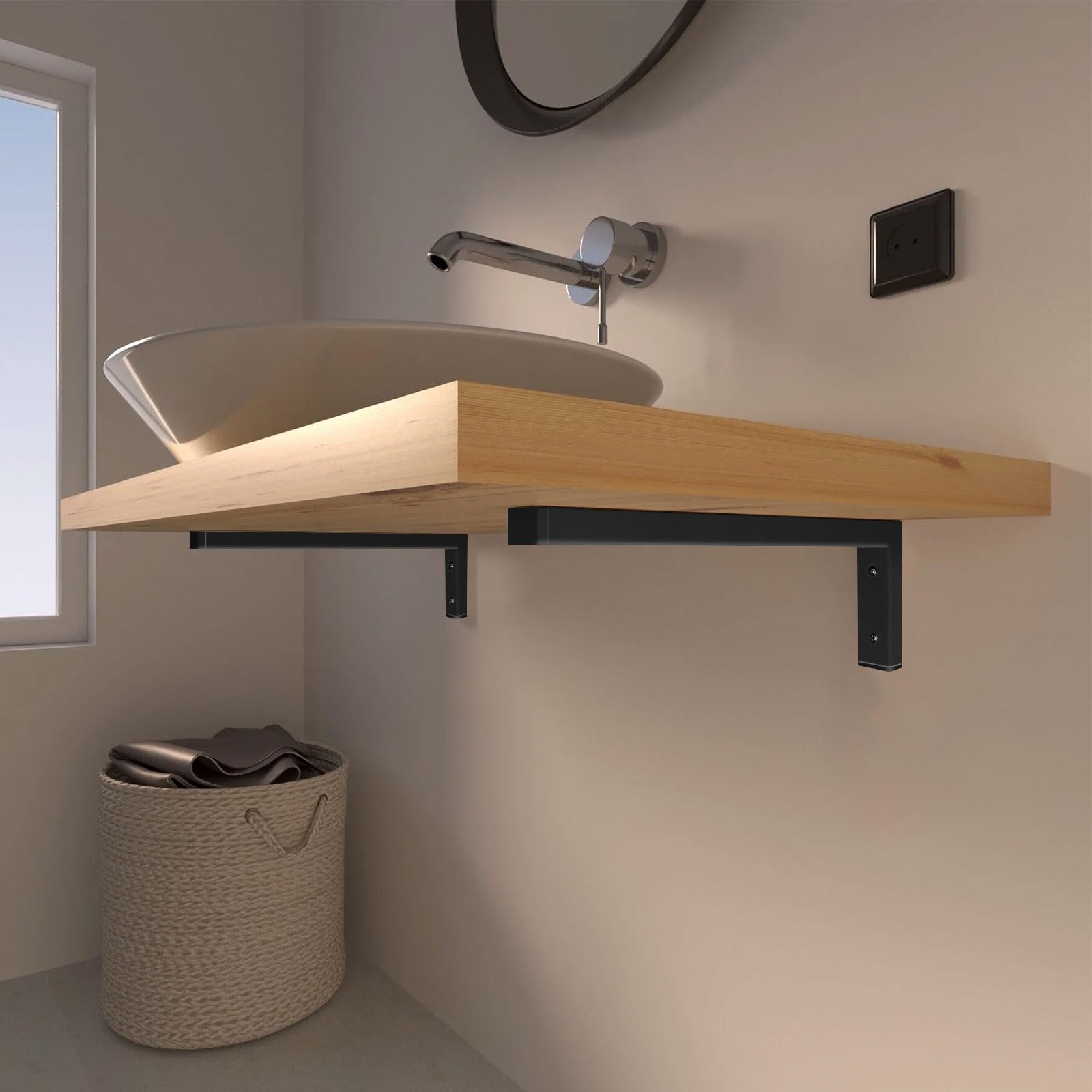 MLOQI 4 Piezas Escuadras para Estanterias, Soportes para Estantes, Escuadras Metalicas de L, Soportes de Pared para Lavabo con Tornillos Capacidad de Carga 50 kg (Negro 40 cm)