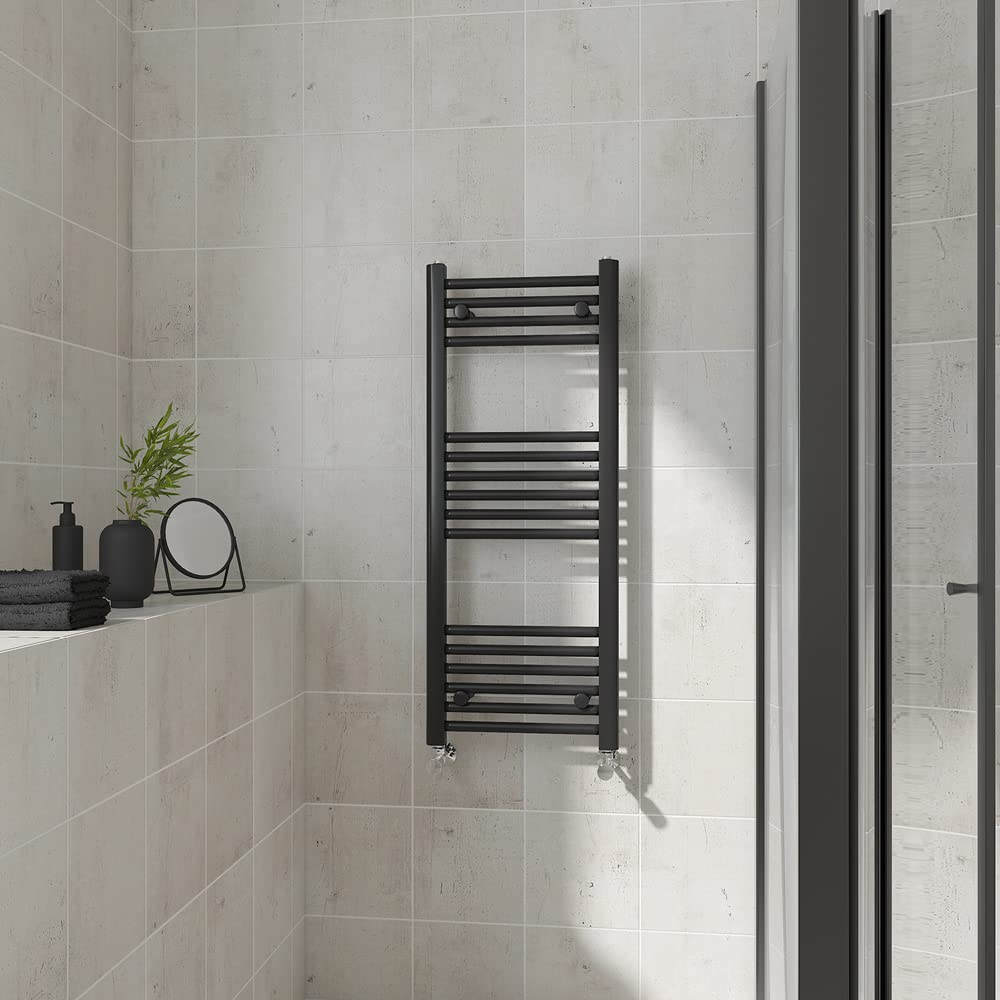 Warmehaus Straight Heated Towel Rail Black Bathroom Ladder Style Radiator Central Heating 1000x400mm