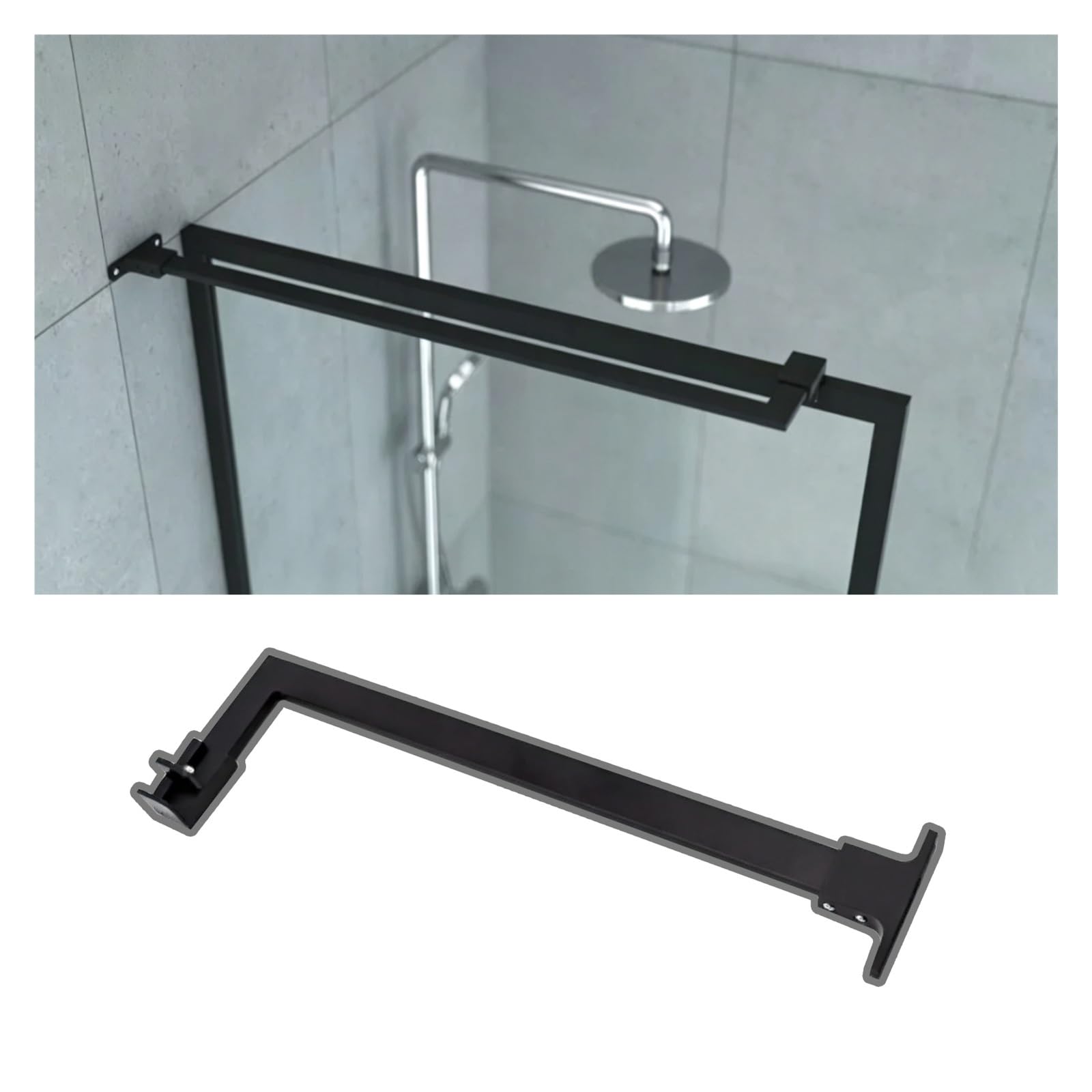 CHZDPP Black/Silver Glass Support Rod for 0-50 mm Panel, L-shaped Shower Fixed Support Arm, Glass Partition Stabilizer Support Bar for Hotel/Gym/Bathroom(Black,27.6in/700mm)