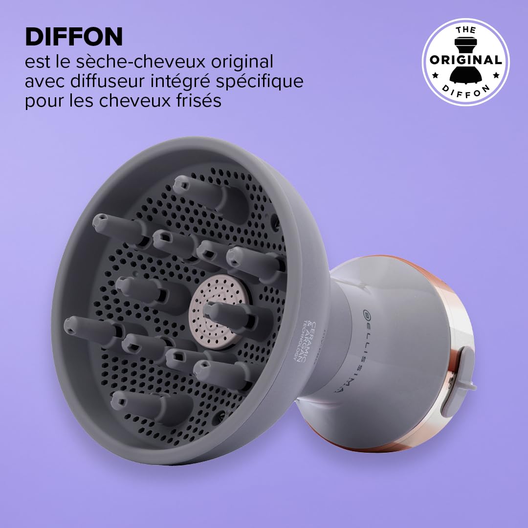 Bellissima Diffon Ceramic et Argan Oil, Diffuseur d'air chaud pour cheveux bouclés, technologie céramique et huile d'argan, 2 niveaux d'air/température, séchage délicat, 700 W