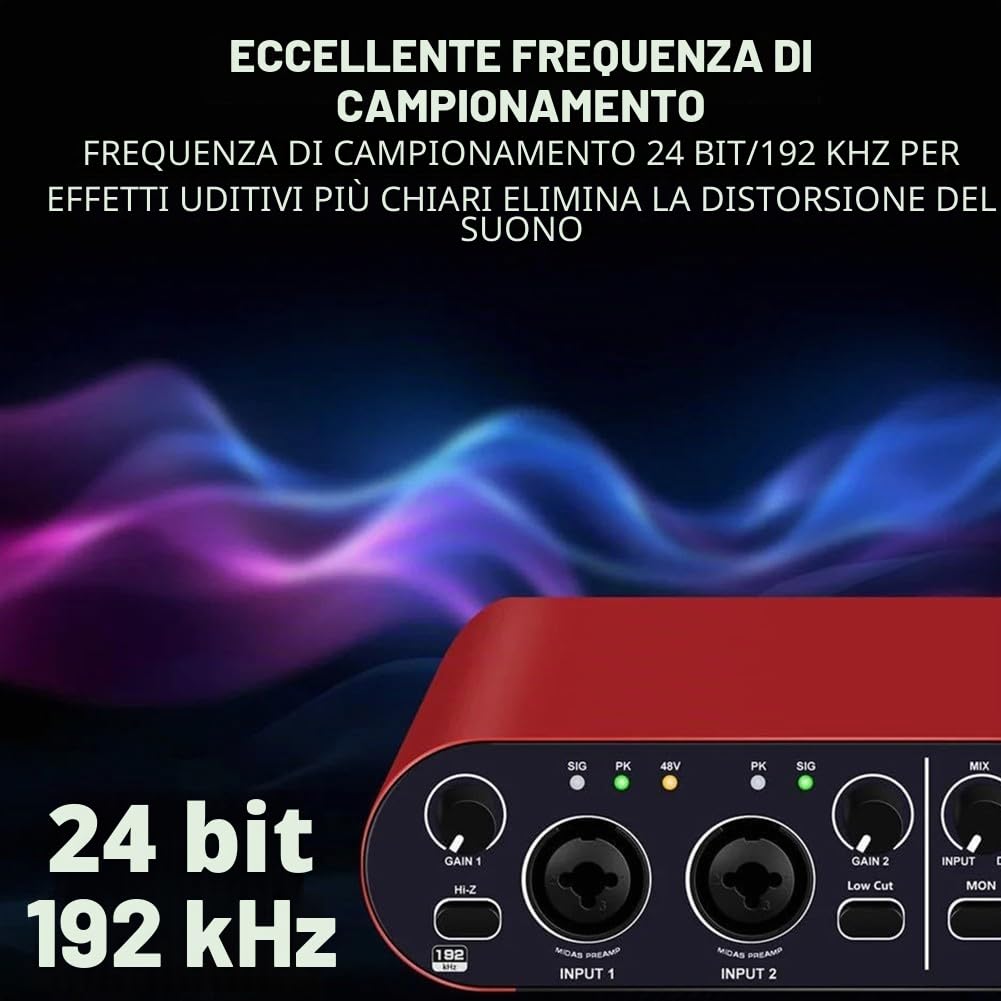 Interfaccia audio USB 24bit risoluzione 192kHz con loopback per streaming e registrazione in studio chitarra Scheda audio esterna compatta con build