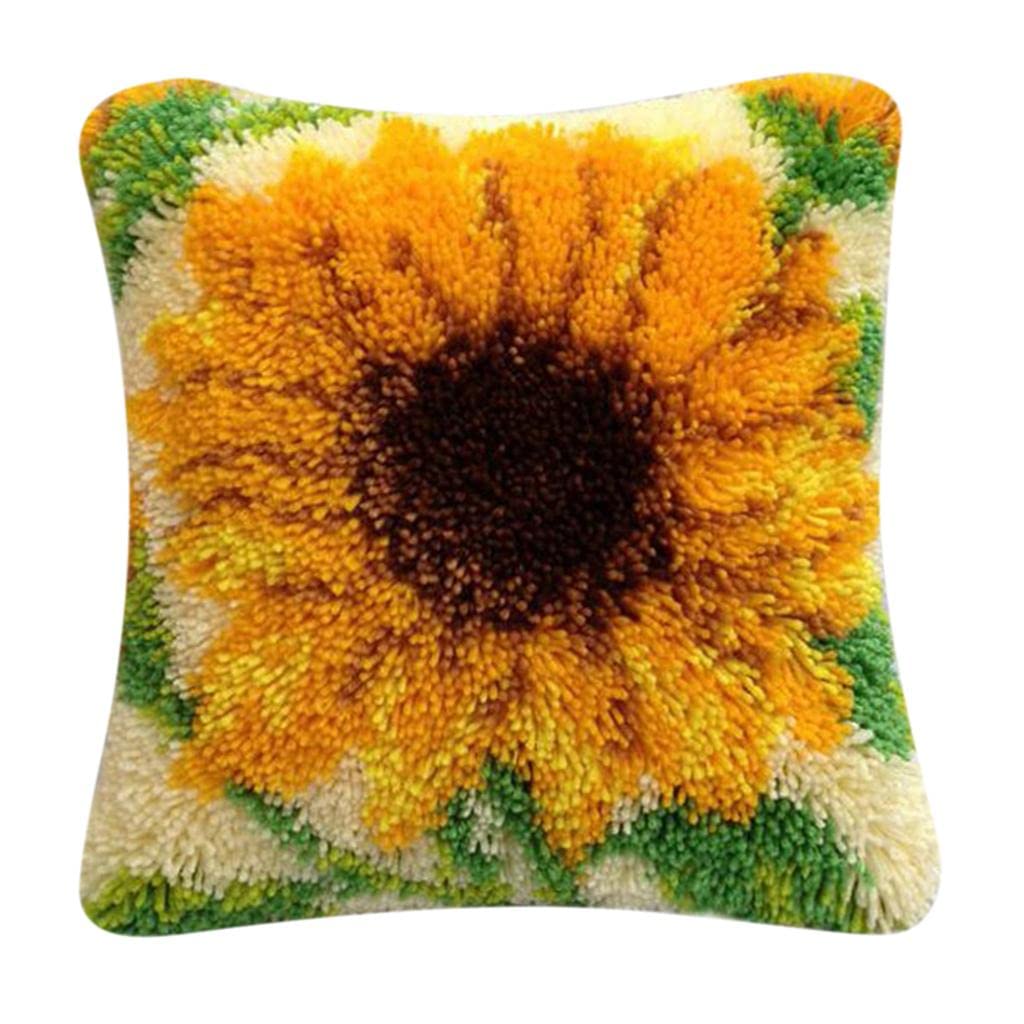 LOOM TREE DIY Sunflower Pattern Pillow Latch Hook Kit Embroidery Pacakge for Beginners Needlecrafts & Yarn | Rug Making | Latch Hooking | Latch Hooking Kits-image-27