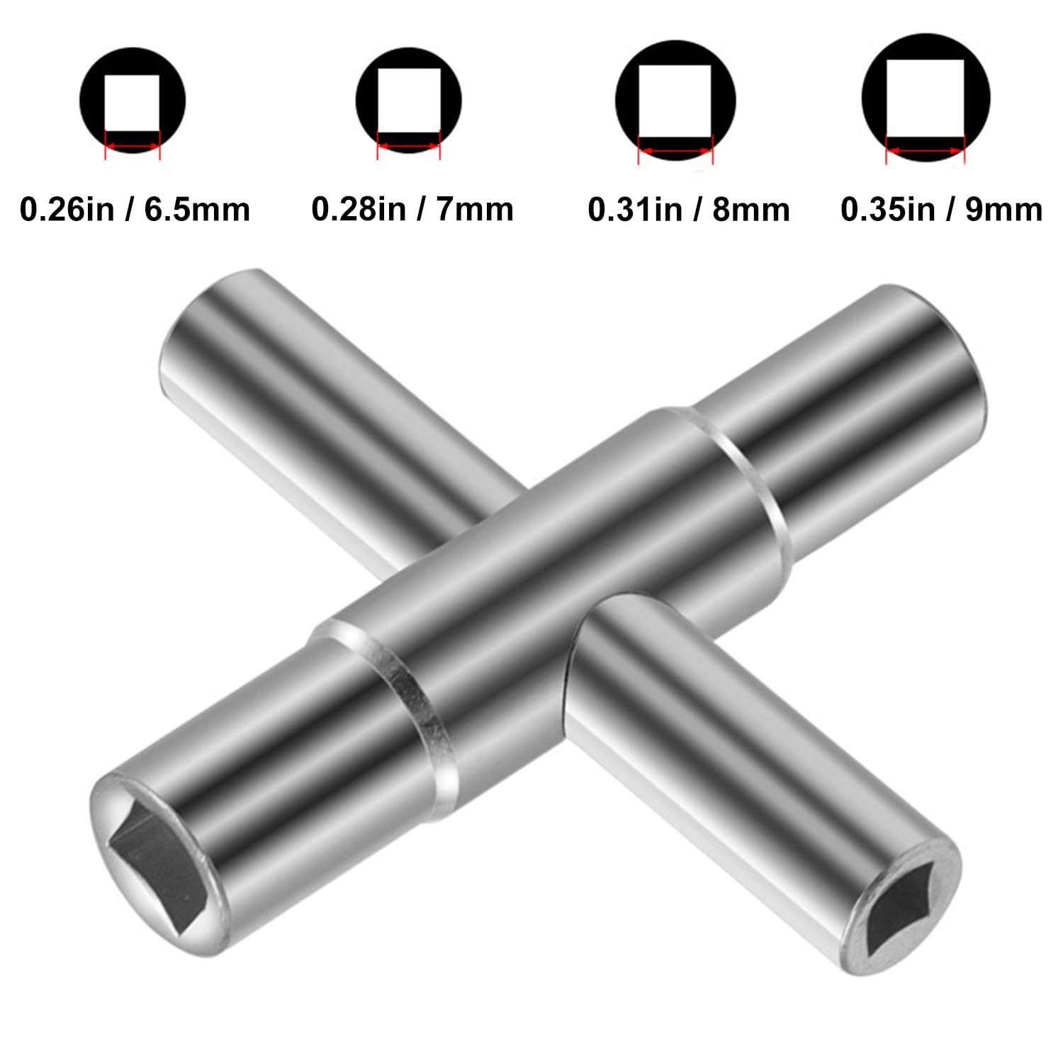 YUNYU 4-Way Square Service Key Set, 6.5mm-9mm, Multi-Purpose Utility Tool for Electrical Boxes and Meters Silver - Image 2