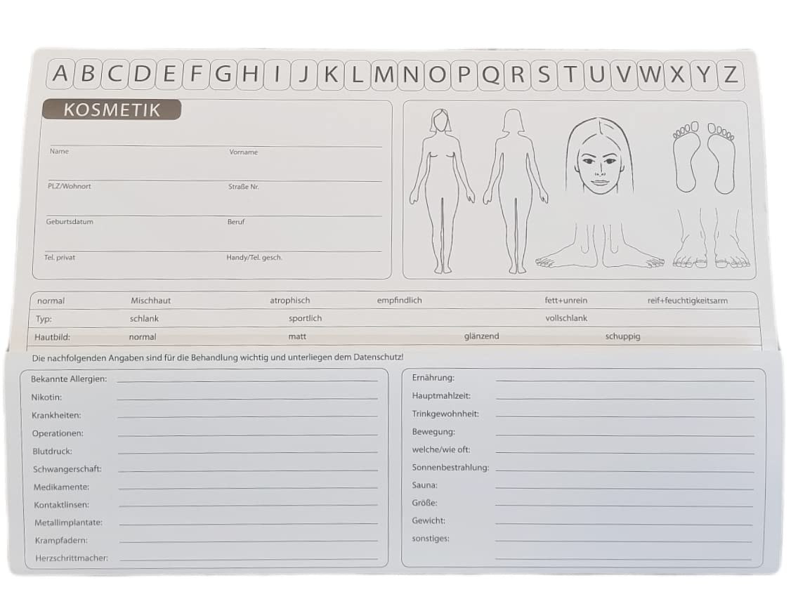 Kosmetik Karteikarten/DIN A5 Analysekarten zum aufklappen, Doppelseitig (50)