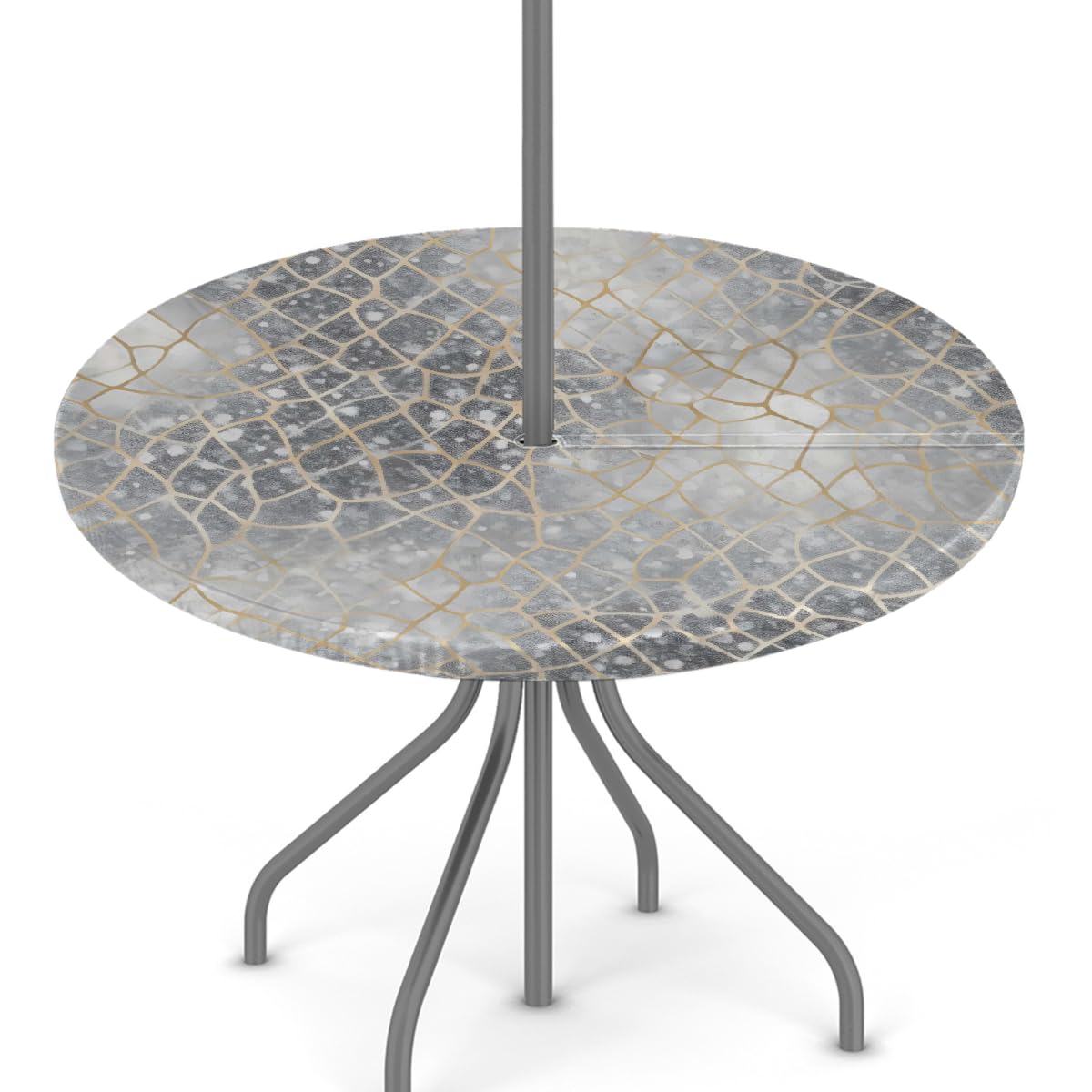 Mexpekil Outdoor Round Tablecloth with Umbrella Hole, Gray Texture Waterproof Wipeable Garden Table Cloth for Party Picnic, Fit for 45"-56" Round Tables