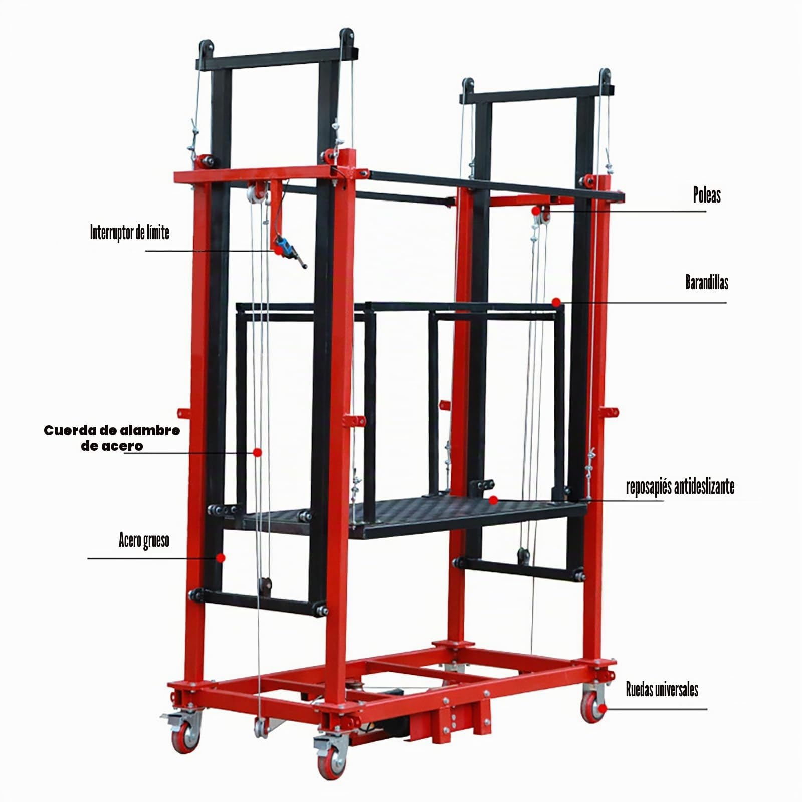 Andamio Eléctrico con Ruedas Universales, Plataforma Elevadora Móvil Plegable, con Capacidad De Carga De 500 Kg.(Raise 6 metres)