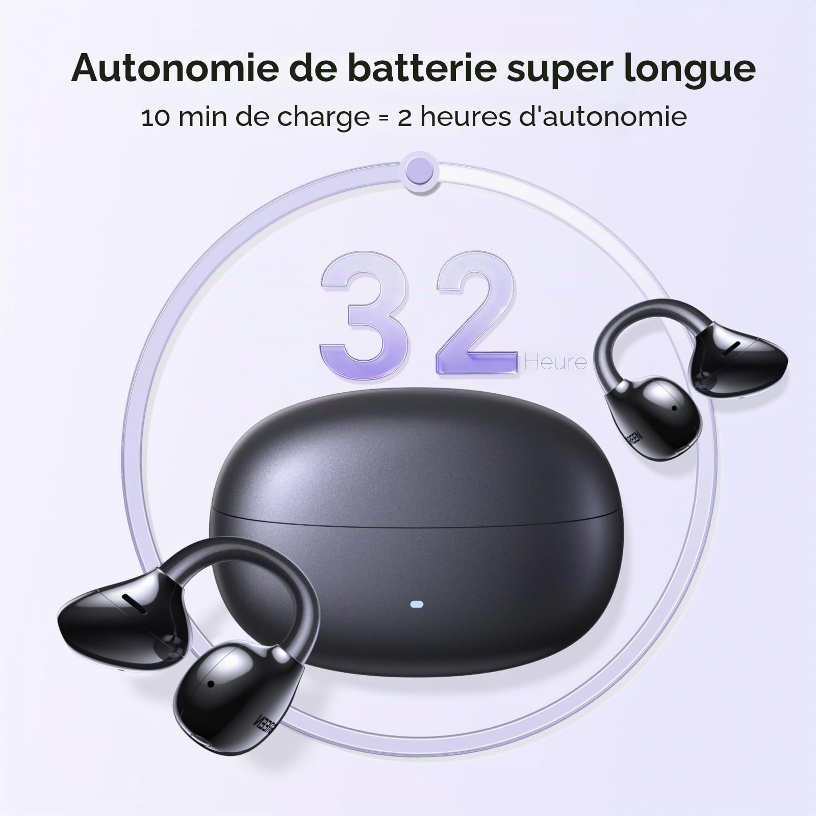 UGREEN Écouteurs Bluetooth sans Fil Sport ClipBuds Pro Hi Res ANC Hybride Adaptative Oreillette Ouverte BT 6.0 ENC Antibruit Audio Spatial Multipoint Connexion 32H Autonomie USB C Charge IPX5 Noir