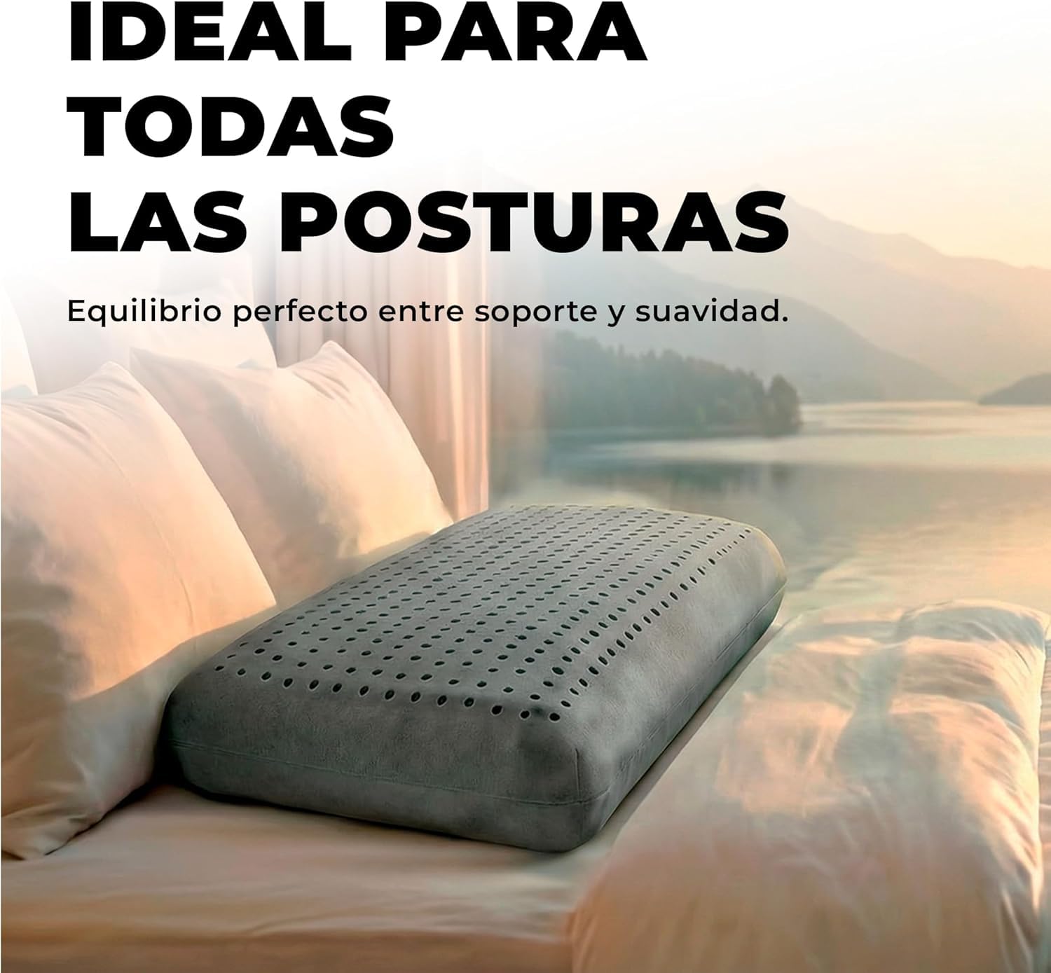 Almohada Viscoelástica con Carbono Activo Firmeza Media Soporte Cervical Transpirable Antiodor Hipoalergénica Alivia Presión Mantiene Columna Alineada Funda Lavable - 135cm