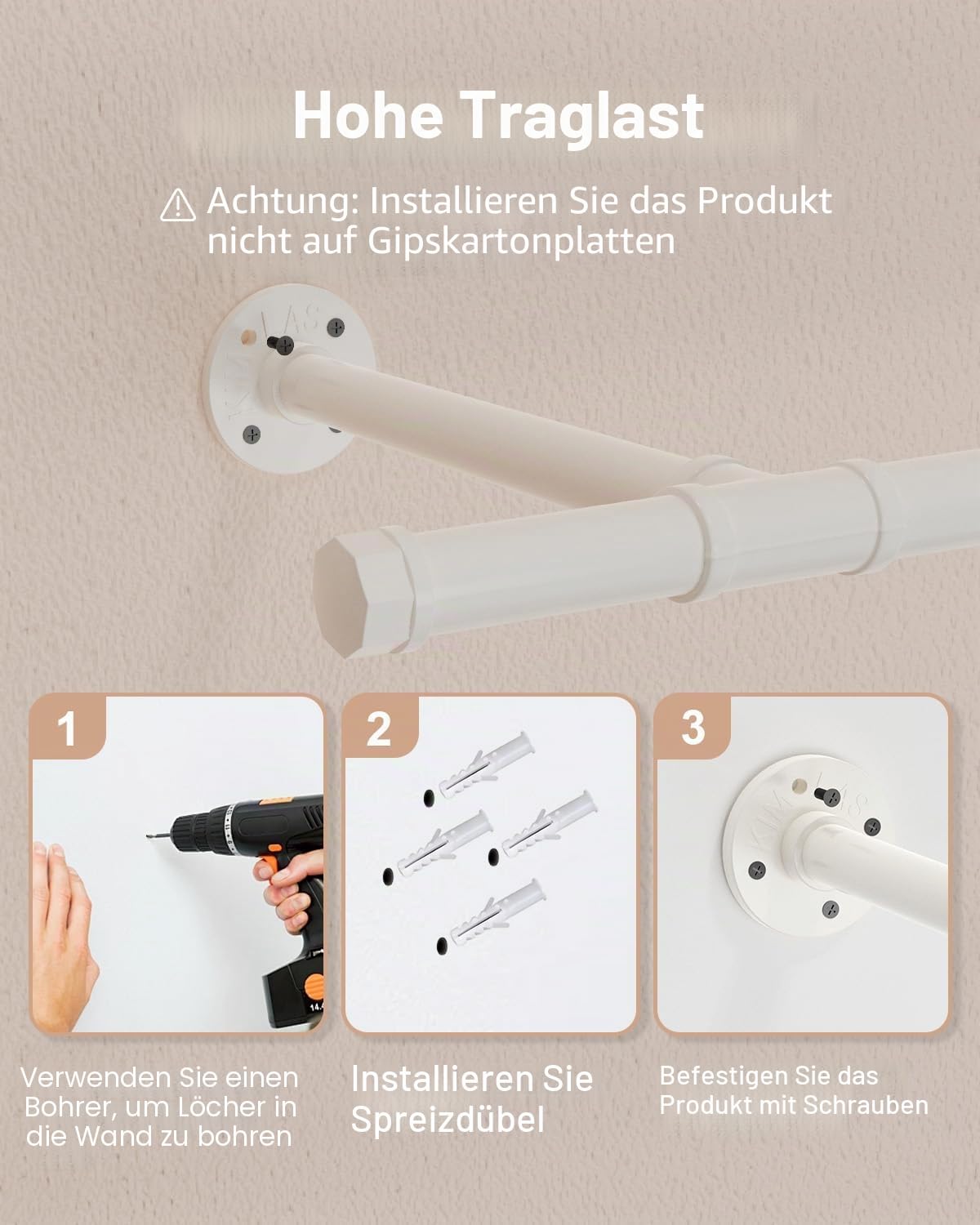 Kleiderständer, Platzsparend Kleiderstange, 121 cm, Weiß, 2 Set