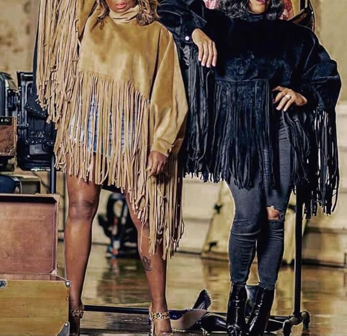 Women's Tassel Ponchos Cape Cloak Turtleneck Poncho Sweater Fringe Pullover Shawl Tops3