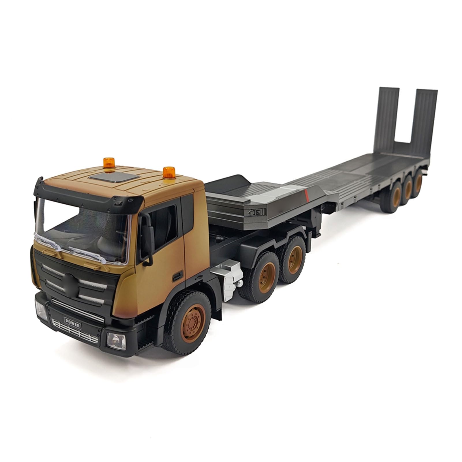 Luocute 1/18 Scale Remote Control Flatbed Truck, 9 Channel RC Construction Vehicle with Detachable Trailer, Soft LED Lights and Sound Effects, for Kids and Adults Age 6+