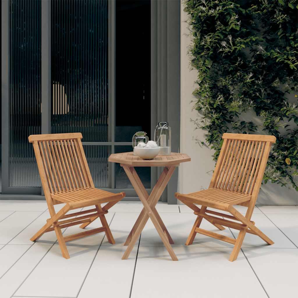 Set da pranzo da giardino in legno massello teak, sedie e tavolo pieghevoli in legno di teak per terrazza, robusto set di mobili da giardino in legno con portata massima di 110 kg per seduta
