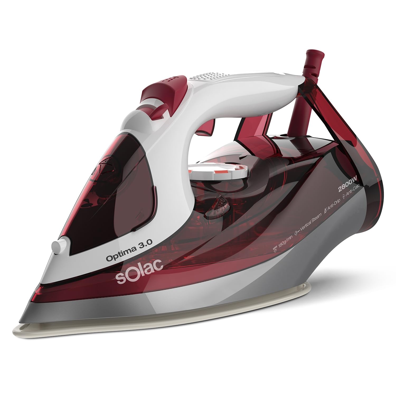 Solac - ferro da stiro a vapore + 2800W | colpo vapore 180 g/min | vapore continuo 40 g/min | vapore verticale | anticalcare | piastra ceramica | punta di precisione | rosso e bianco