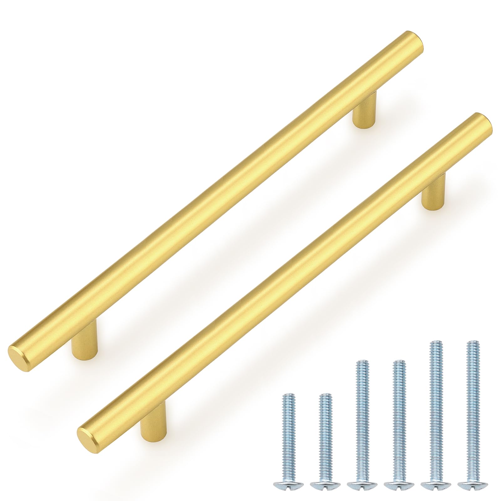 Probrico 10 Pack 7-1/2 Inch Center-to-Center Kitchen Cabinet Pulls T Bar Gold Cabinet Handles Modern Drawer Hardware Dresser Pulls, 10 inch Total Length