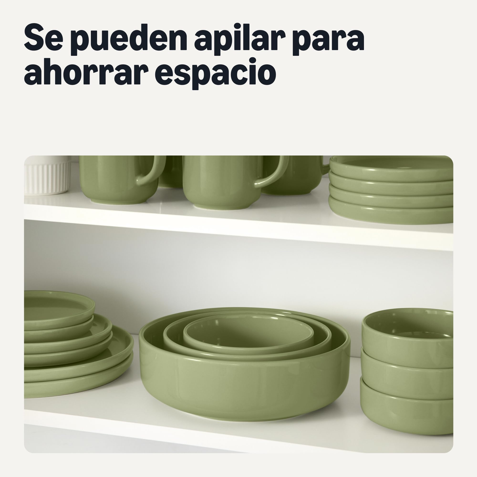Amazon Basics Cuencos para Servir de Gres Esmaltado, Juego de 3 Piezas, Aptos para Lavavajillas, Oliva