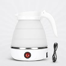 Jarra Chaleira Elétrica Dobrável Portátil 110V – Silicone Retrátil Compacta para Viagens, Camping e Uso Doméstico – 600ml – Resistente ao Calor (Branco)