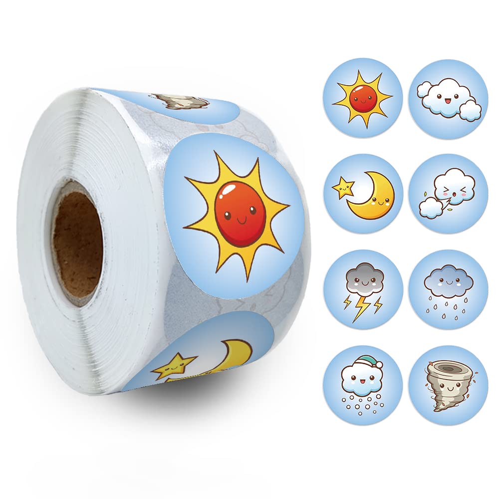 REWIDPARTY Motivierende Aufkleber für Kinder, Studenten (500 Stück), schöne runde Wetter-Aufkleber, Belohnungsaufkleber, Lehrerbedarf für Klassenzimmer, ermutigende Belohnungsgeschenke für Kinder