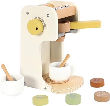 Freniland Classic Wooden Coffee Maker Toy, Pretend Brew & Serve Playset for Toddlers, Educational Kitchen Toy for Kids Ages 3Y+