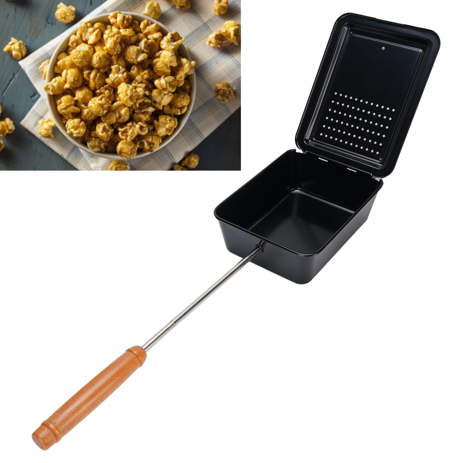 Handwerkspopcorn Grillschale aus Gusseisen mit Holzgriff – Manuelle Popcornpfanne für Herd & Grill, gleichmäßige Wärmeverteilung, ideal zum Selbermachen von Popcorn