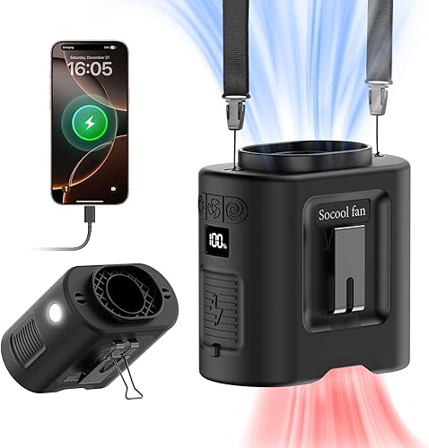 Miniatura 10 de Socool Ventilador de cintura portátil de 10000mAh con clip en cinturón portátil, ventilador personal recargable operado con batería con 5