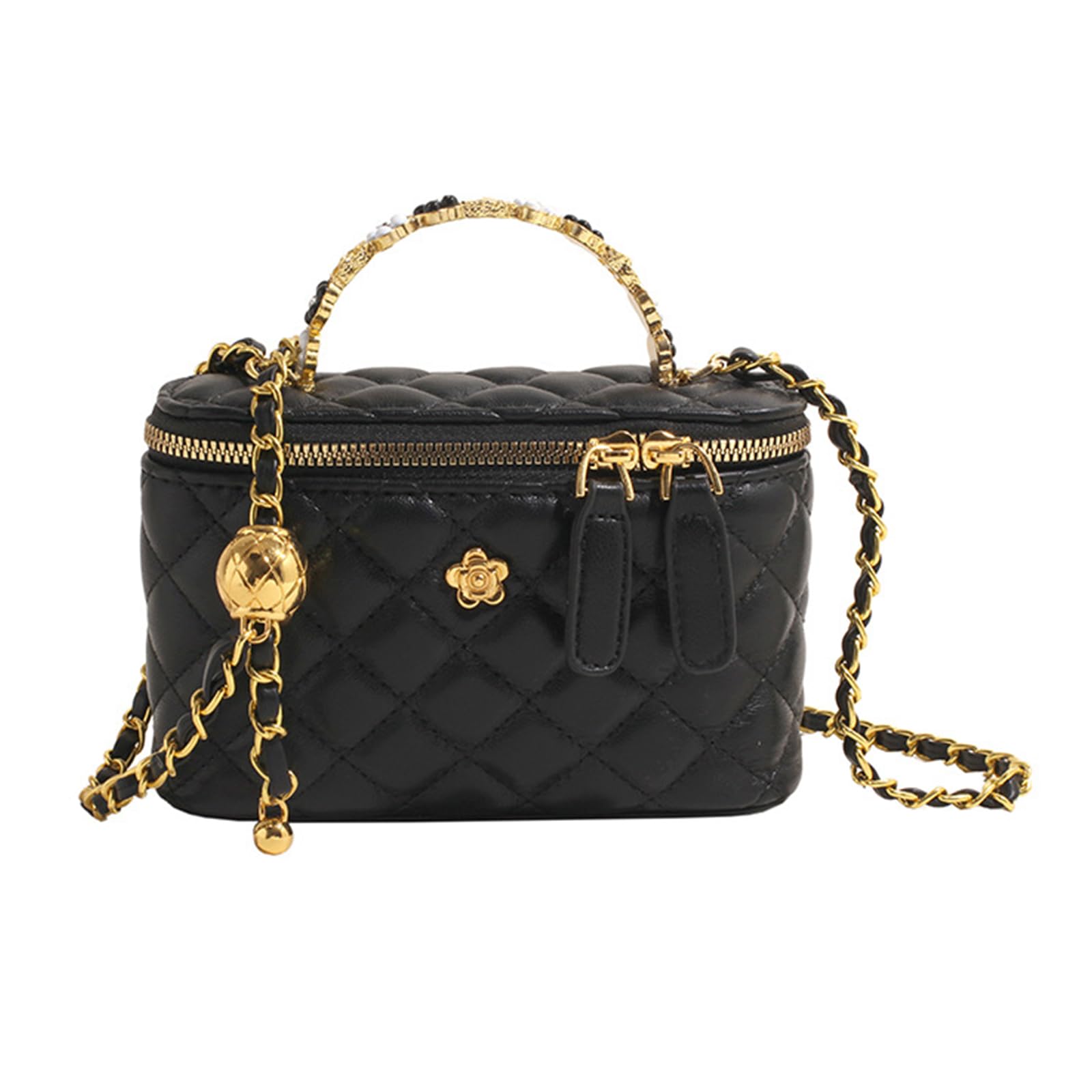 NICOLE & DORIS Bolsos de Mano Pequeños Bolso Cubo Bolso Bandolera con Cadena Bolso de Hombro PU Cuero Bolsos Cruzados para Compras Viajes Citas Trabajo Negro