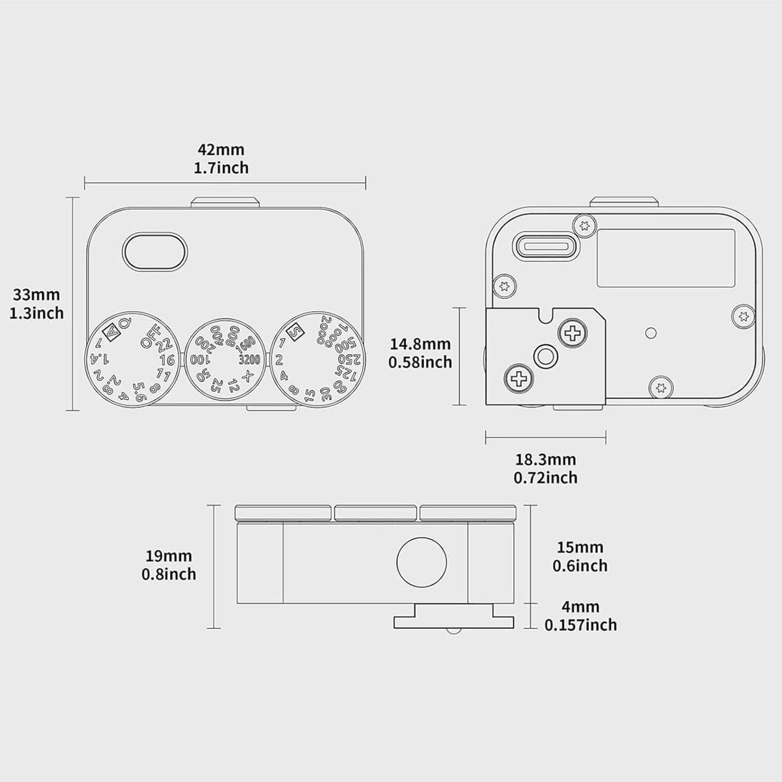 Esposimetro per Fotocamera, misuratore di Esposizione per Fotocamere a Pellicola, indicatore di Esposizione retrò a 3 quadranti, Alta precisione, modalità di misurazione Multiple (White)
