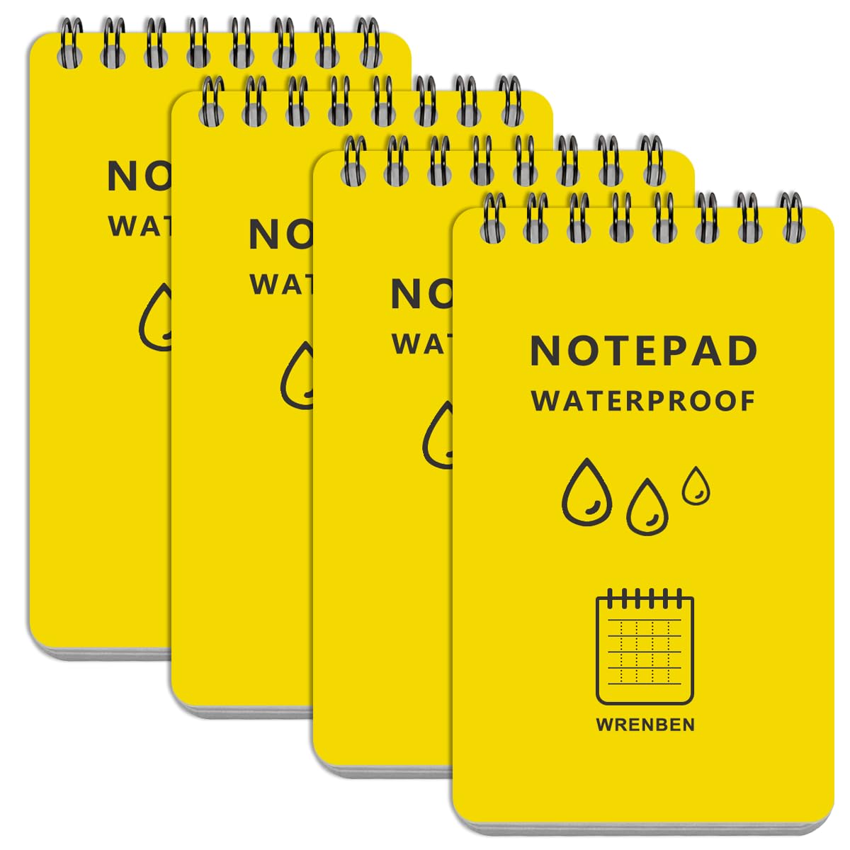 Carnet de notes à spirale imperméable jaune à couverture rigide - 5