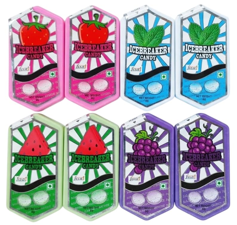 Ice breaker Candy Assorted Flavours Sugar Free Candy, Strawberry, Mint, Watermelon, Grape, Each 9g X Pack of 8, (Imported) From DECADENT FOODS-image-12