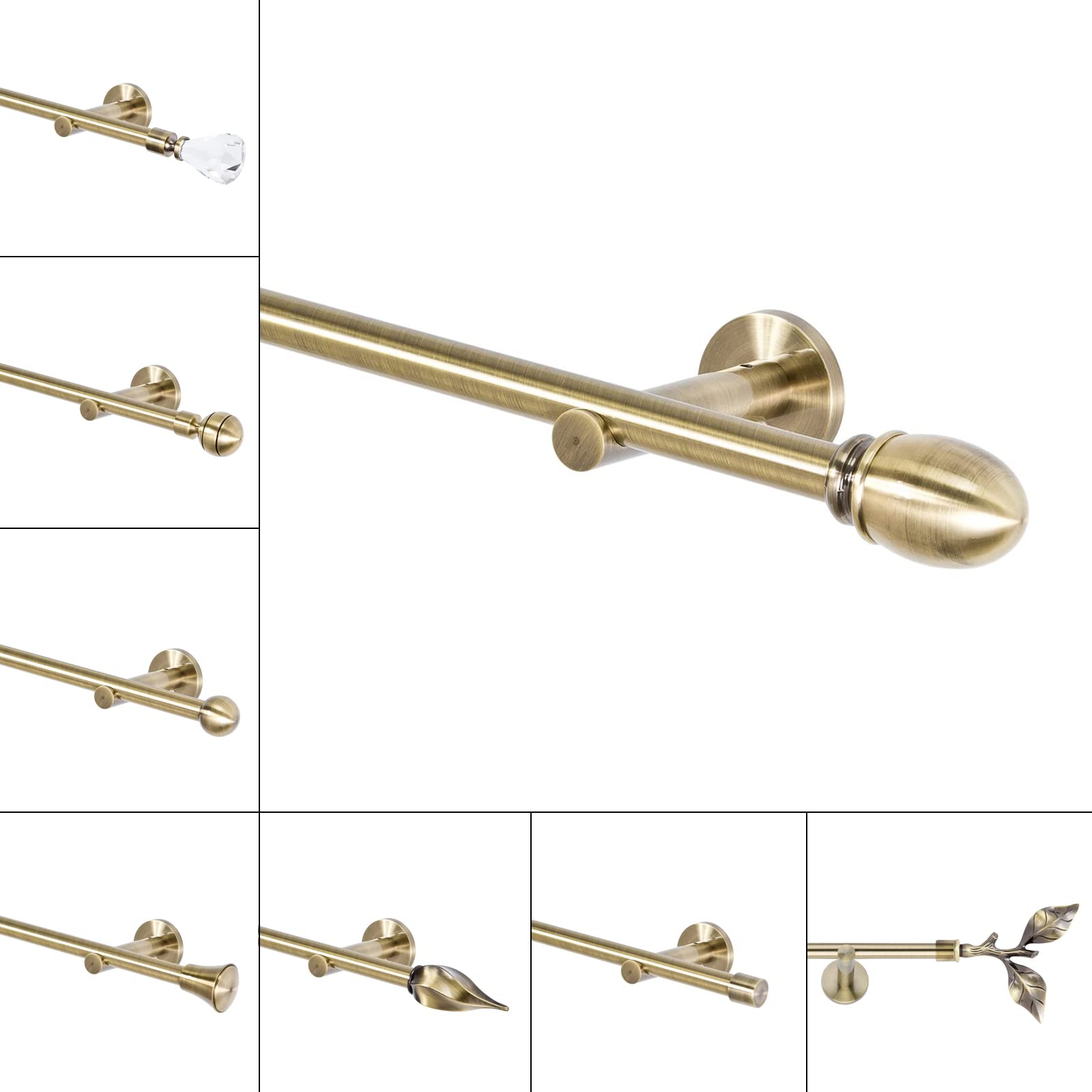 Tringle à rideau 16 mm, 1 trail, or antique, 200 cm avec embout Belluno