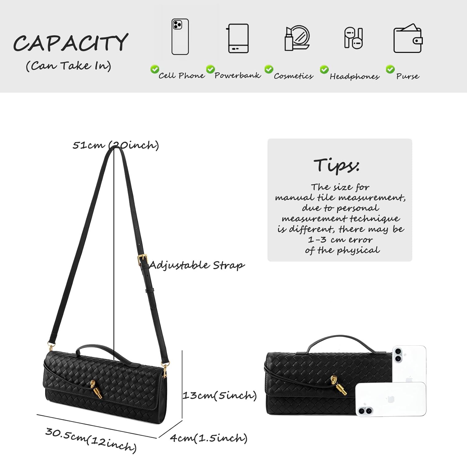 Woven Clutch Purses For Women, Small Crossbody Top Handle Handbag, Metallic Knot Closuer (Black) - Image 3