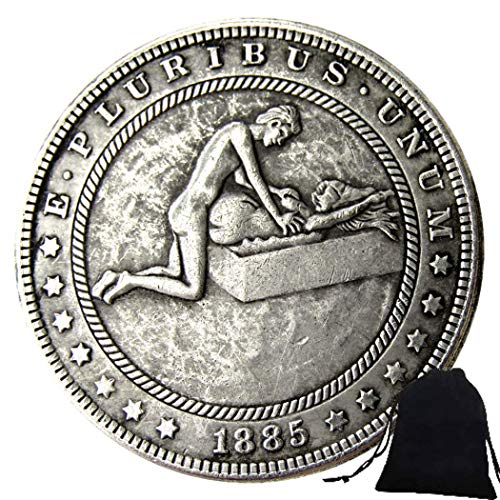 WuTing 1885 Couple Sleeping in Bed Funny Old Coin -Challenge Coin US Old Coins +KaiKBax Gift Bag-Morgan Dollars Coin -Commemorative Coin for Friends Great Favors