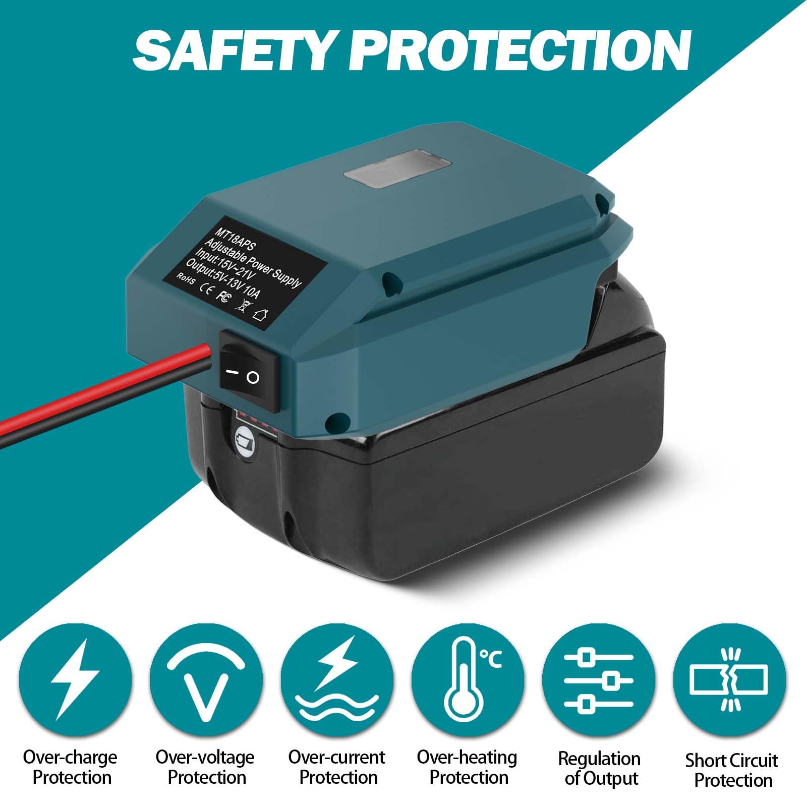 Convertitore step down per Makita 18 V a 12 V, convertitore fai da te con uscita massima 5 V-13 V, 10 A, presa leggera per dispositivi auto (convertitore only)