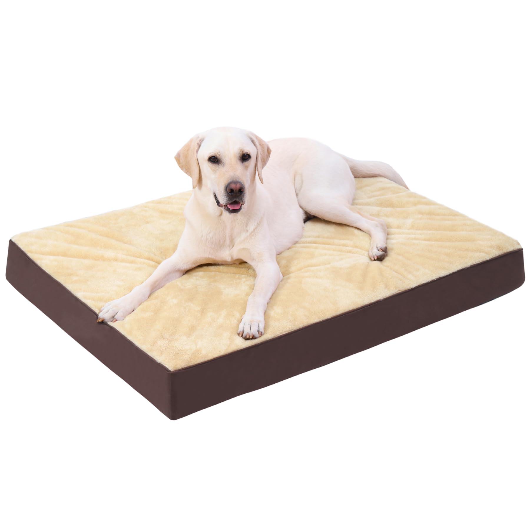 KSIIA Extra Large Washable, XXL Orthopedic Dog Crate Beds with Waterproof Removable Cover, Non skid Bottom Dog Pet Mattress, Light Tan, 111x81x9cm
