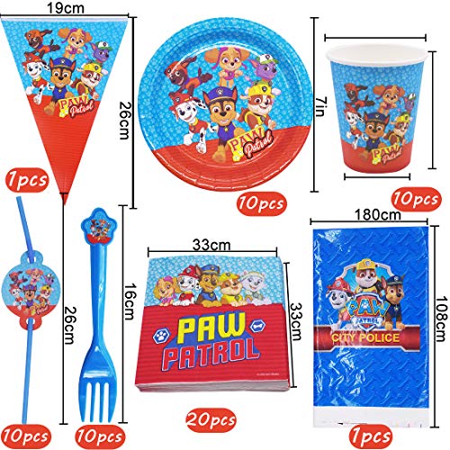 ZSWQ Paw Patrol feestartikelen, feestservies, papieren borden, servetten, bekers, rietjes, verjaardag decoratie set… - Image 3