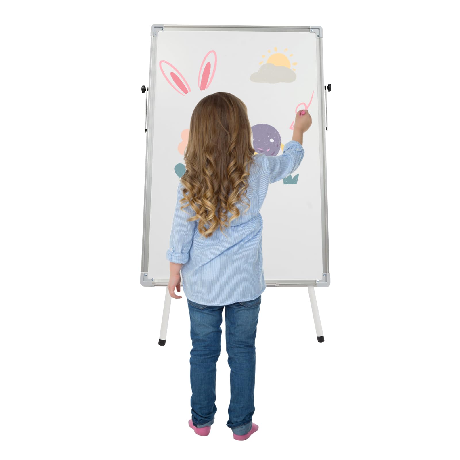 Pizarra blanca de altura ajustable, magnética, moderna, para oficina, con soporte, soporte para partituras con trípode para casa y escuela, blanco, hierro y aleación de aluminio, 61 x 91,4 cm