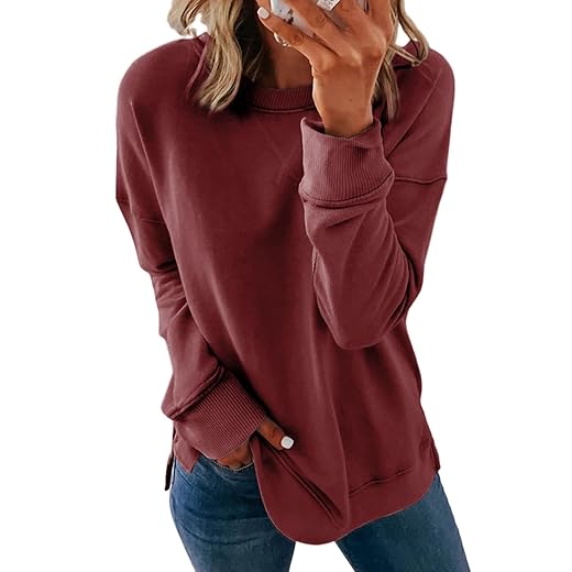 Dokotoo Women's Casual Crew Neck Sweatshirt Loose Soft Long Sleeve Pullover Tops