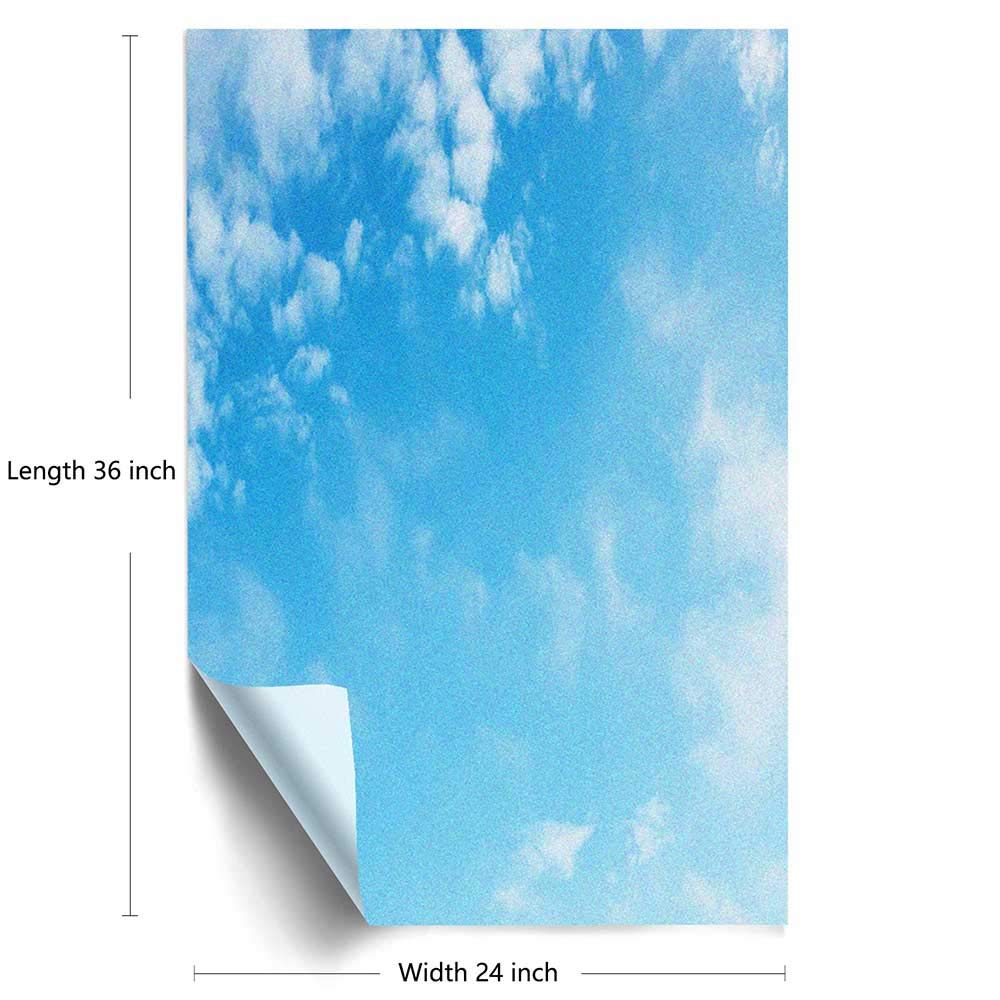 Blue Decorative Window Film,Open Summer Sky with White Clouds Freedom Feeling Heavenly High Scenic Photo Home Decorative Static Cling Window Film,Sky Blue and White 24 inch x 36 inch