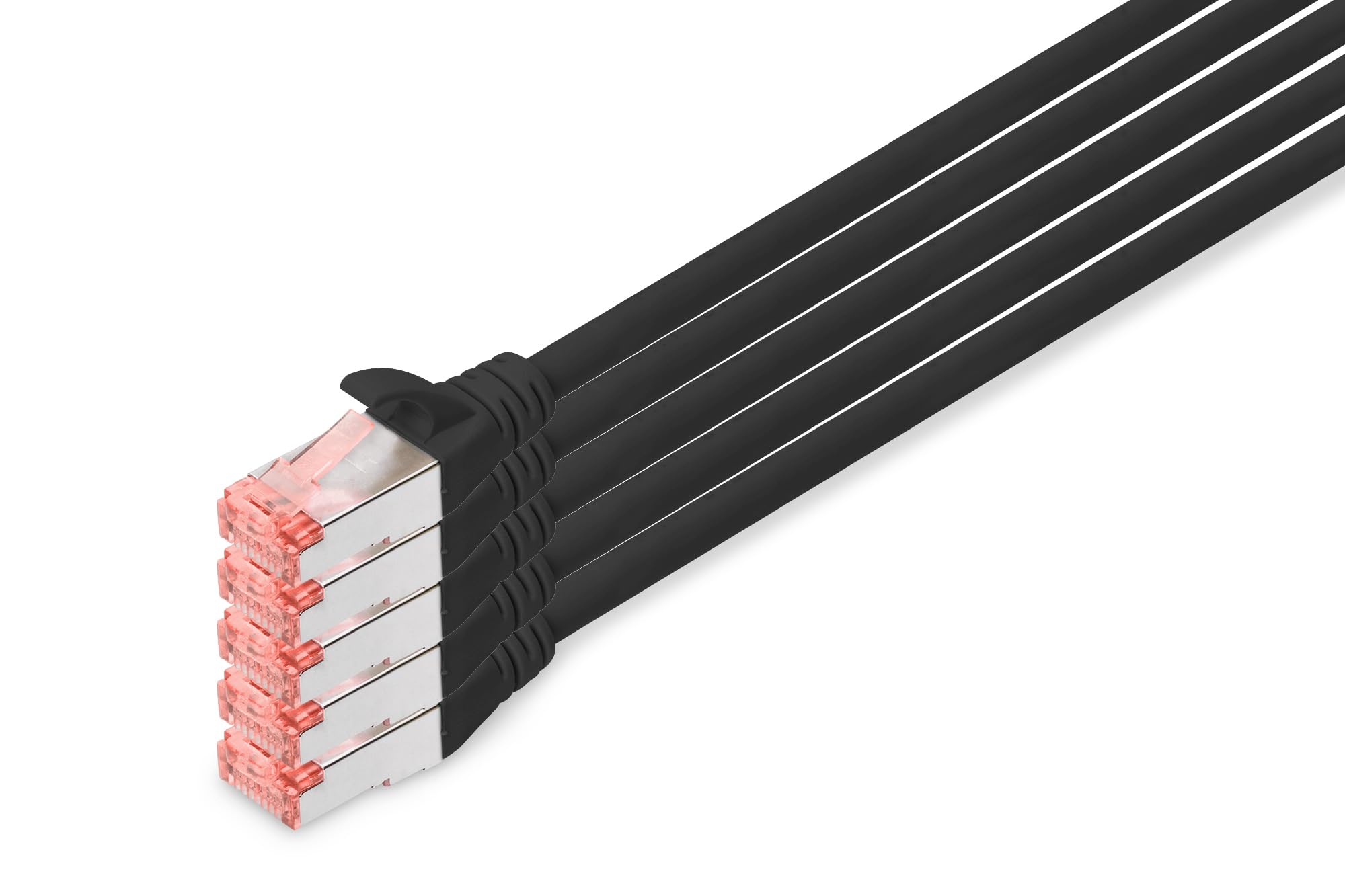 DIGITUS LAN Kabel Cat 6 – 10 m – 5 Stück – S/FTP Geschirmt – 1 Gbit/s – 250 MHz – PoE++ – AWG 27/7 – LSZH – RJ45 Netzwerkkabel – Patchkabel – Kompatibel zu Cat6A und Cat7 – Schwarz