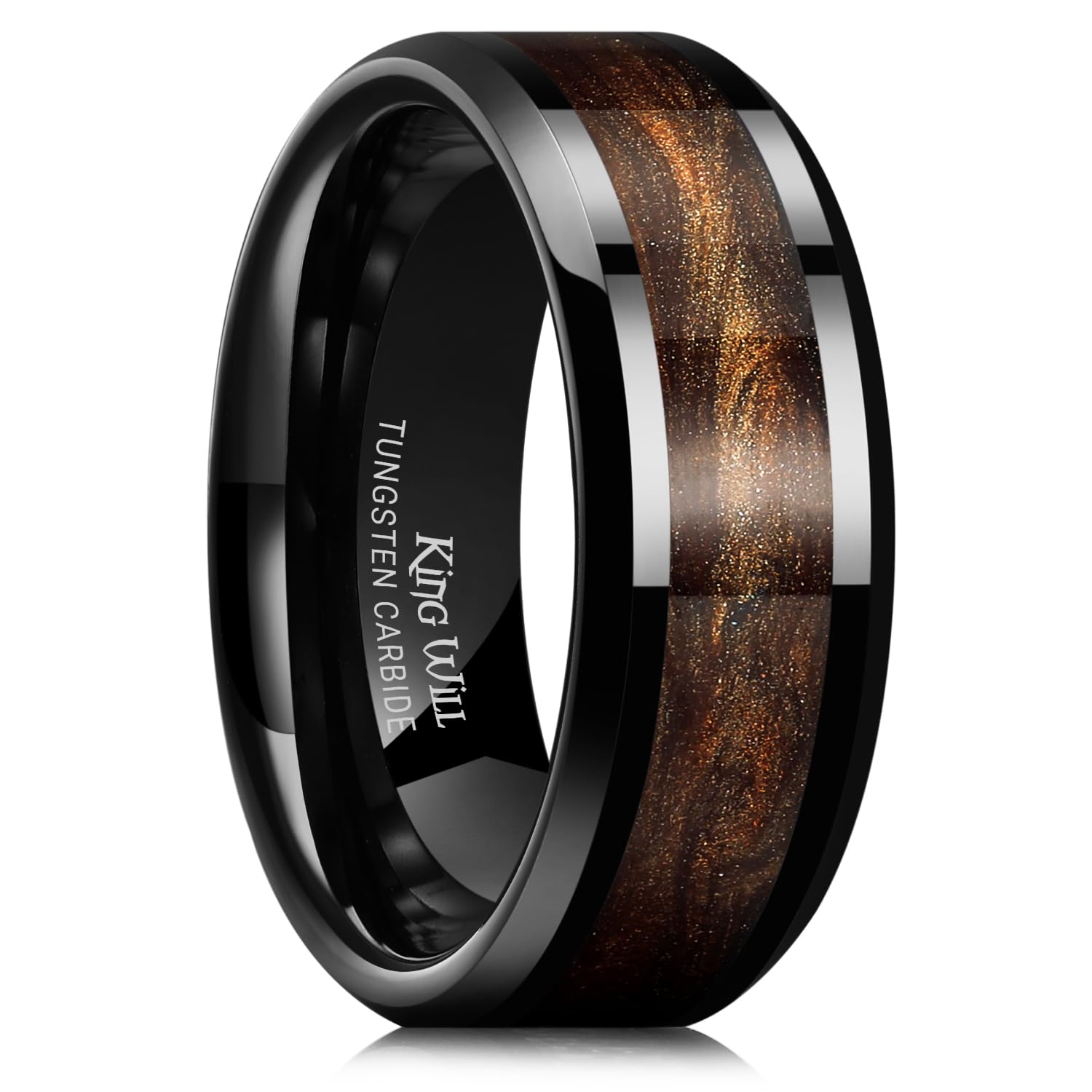 King Will Mens Tungsten Wedding Band, 6mm/8mm Galaxy Style Sandstone Opal Inlay Polished Beveled Edge Unique Rings for Men Women, Comfort Fit, Durable