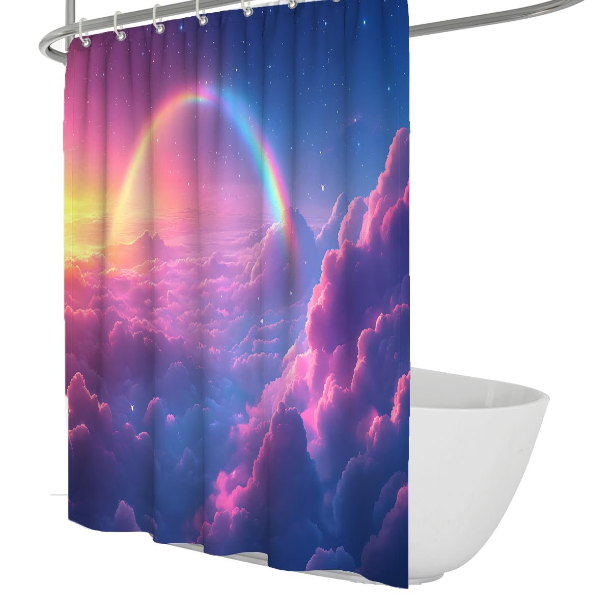 OLLIAR Home Starry Sky Rainbow Shower Curtain Decor Abstract Cloud Landscape Bathroom Curtain Blue Purple Polyester Bathroom Decor Curtains with Hook 90x180