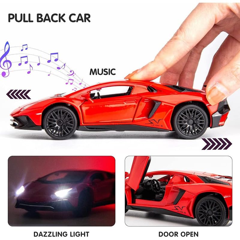 Image of Alloy Collectible Lamborghini Toy Vehicle Pull Back Die-Cast Car Model with Lights and Sound-Black