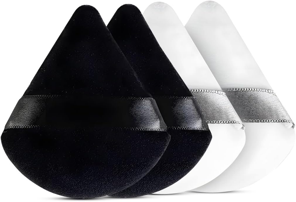 Gleva 4 Pcs Powder Puff Soft Face Makeup Sponge, Loose powder Foundation Blending Sponges Set, Makeup Blender, Contouring, Wedge Triangle Shape Wet & Dry Tool Washable Reusable (White and Black)