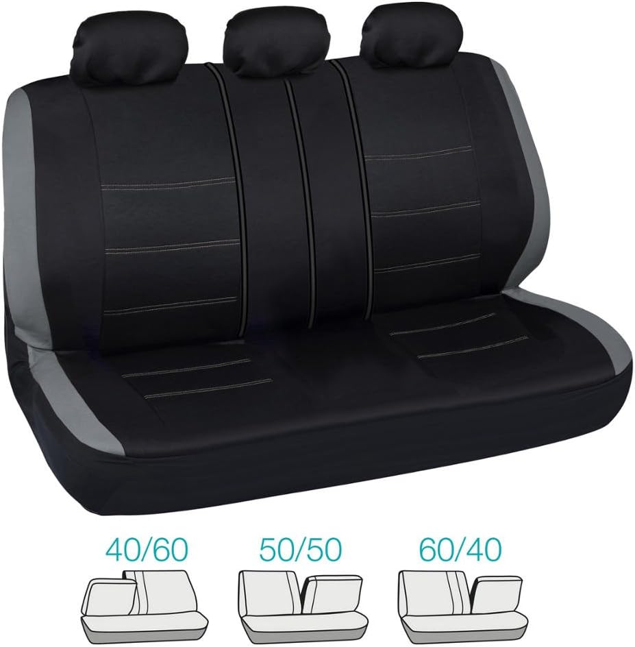 BDK Venice Series Car Seat Covers for Auto - Gray Stripes on Flat Black Cloth - Split Bench Function, Original Cover Protection