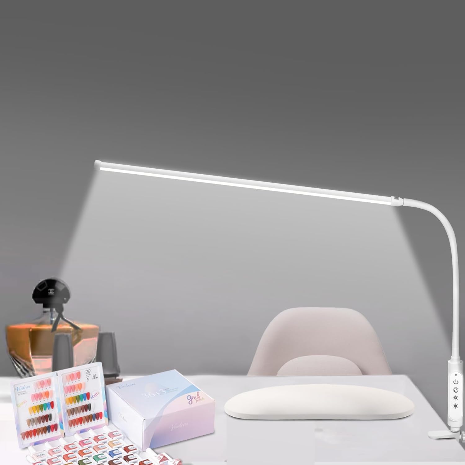 CGBE Nail Light for Desk: 360° Adjustable Nail Lamp for Desk with 3 Color Modes 5 Brightness, 23.6-Inch Led Desk Lamp for Salon Manicurist Tattoo Crafts Sewing Work Reading Game Clip on desk