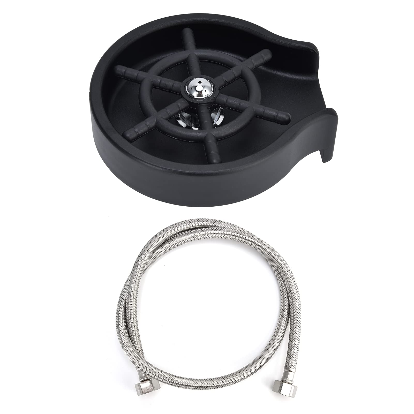Enjuagador de vasos para fregadero de cocina, lavavasos automático de alta presión con cuerpo y manguera de acero inoxidable para uso doméstico, en bares, restaurantes y comercios (Negra)
