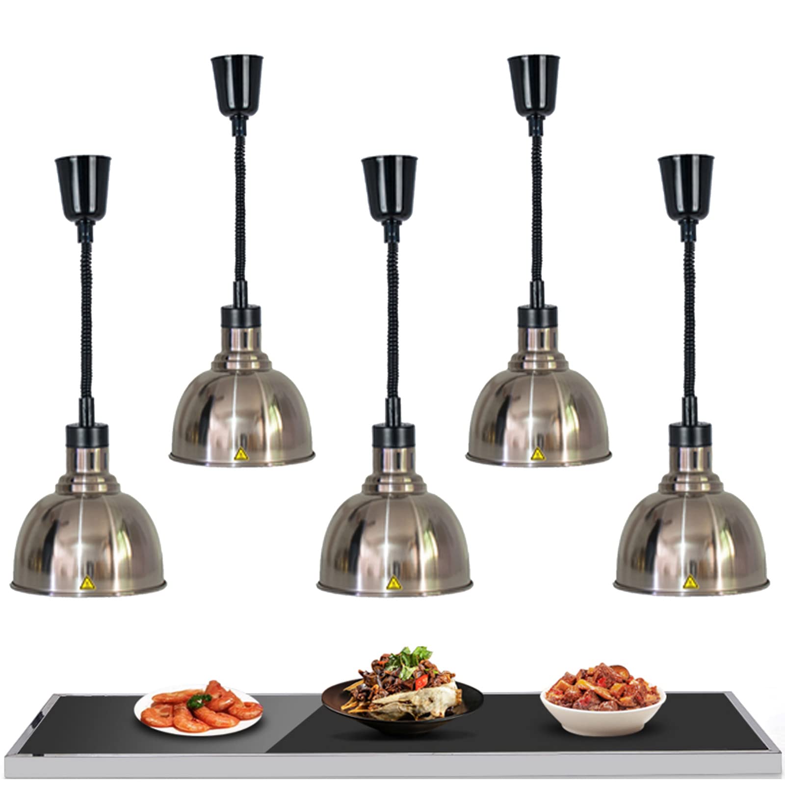 Zestaw lamp grzewczych do żywności, 5 sztuk z żarówkami 250 W – komercyjny podgrzewacz do żywności do bufetów, imprez i sprzętu wystawowego w kuchni hotelowej