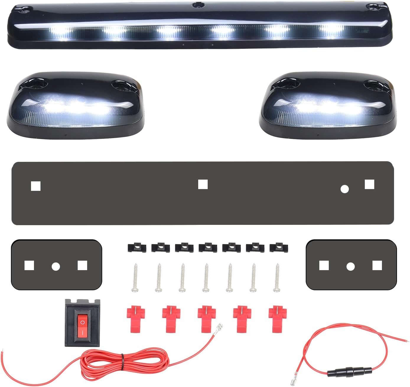 3Pcs Smoke LED Roof Cab Marker Lights White Top Assembly Light Compatible with Silverado 1500 Sierra 1500 2007 2008 2009 2010 2011 2012 2013 2014
