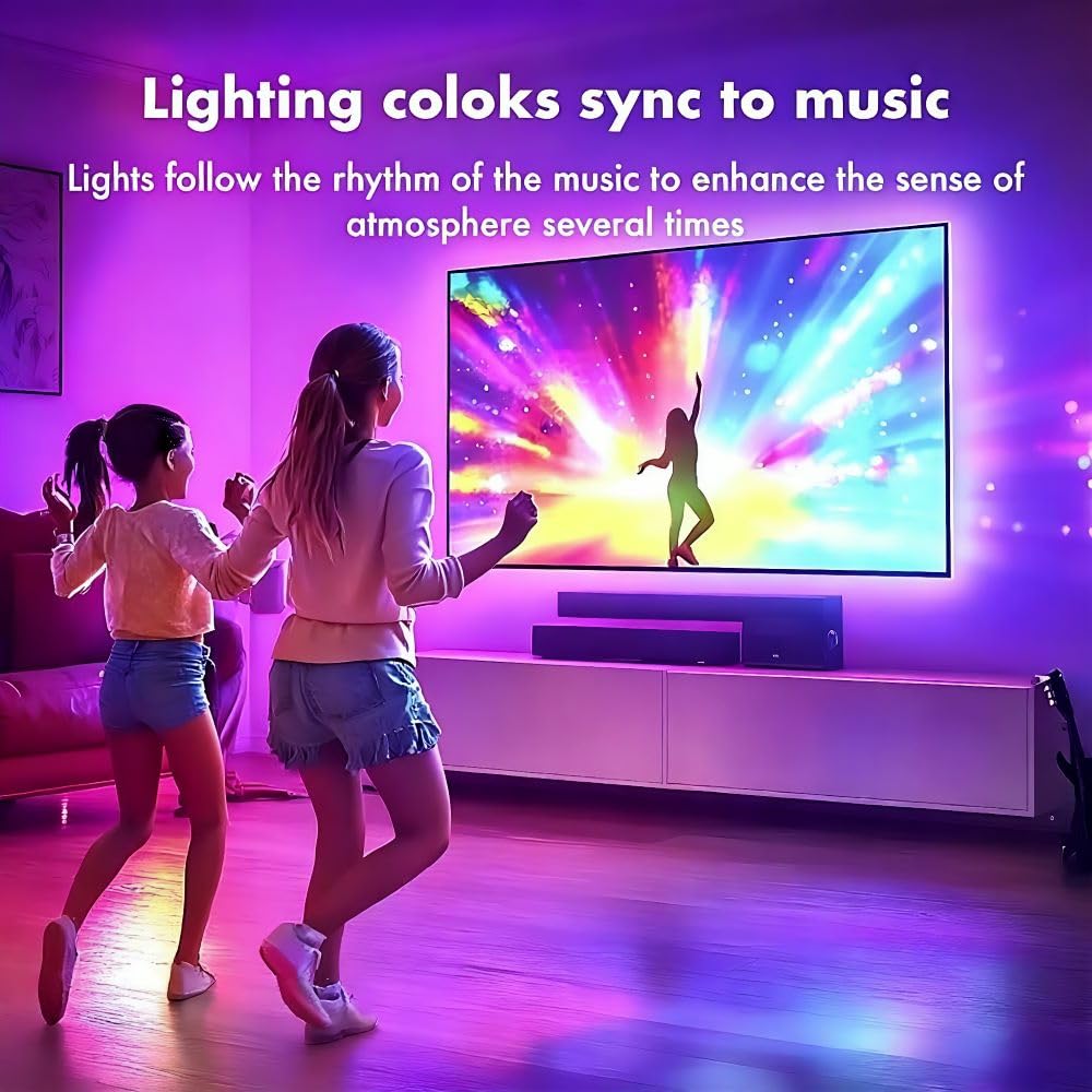 Luci a LED per TV, retroilluminazione RGB TV, luci LED da 5 m per TV da 45 a 75 pollici, sincronizzazione musica Bluetooth APP e telecomando USB alimentate striscia luci per camera da letto