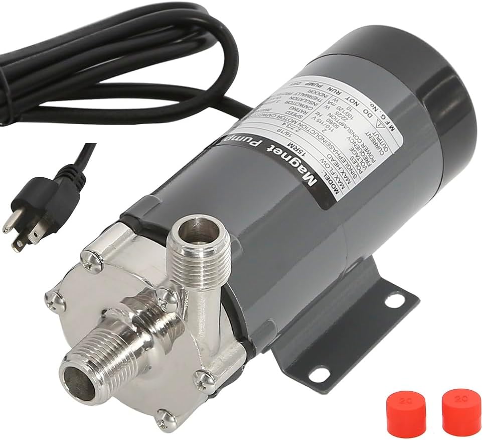 110V Wort Pump for Brewing, Food Grade Homebrew Magnetic Beer Pump with Stainless Steel Head and 1/2'' NPT Thread for Home Brewing System Advanced High Temperature Resistance